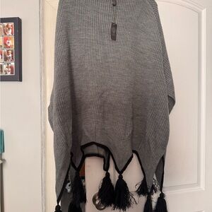 Vince Camuto Gray Poncho with Black Tassels